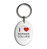 I Love Border Collies - Llavero ovalado de plástico blanco